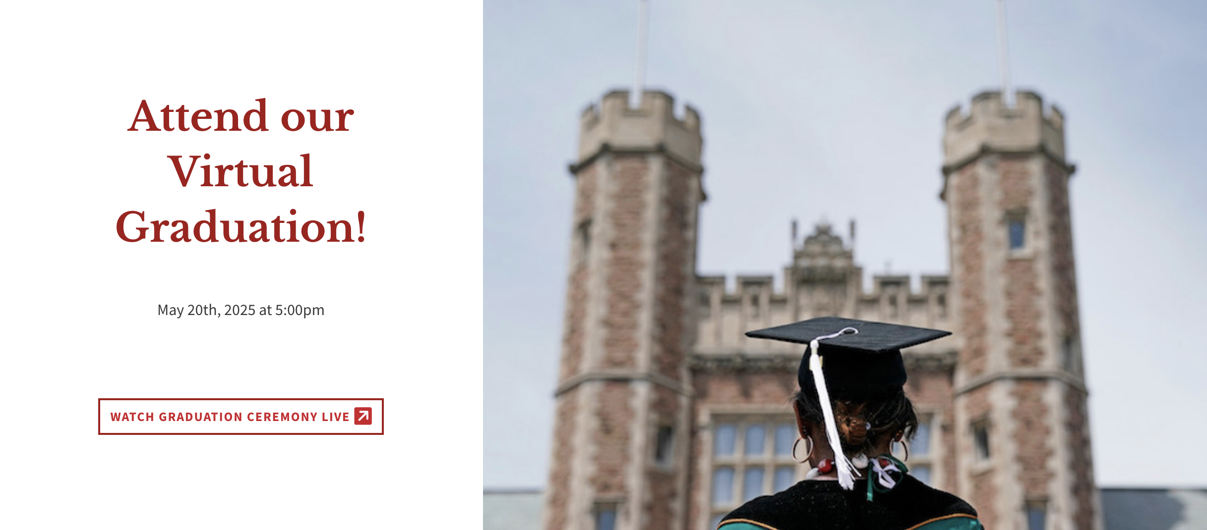 example showing a photo next to text describing how to attend virtual graduation