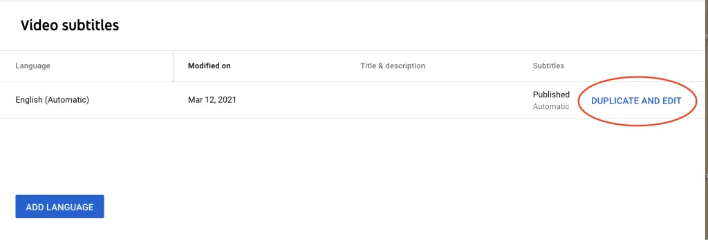 screenshot show how to duplicate and then edit a video transcript