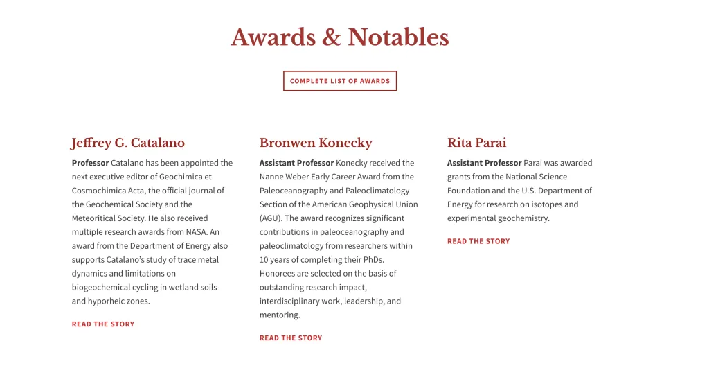 awards section of a publication page