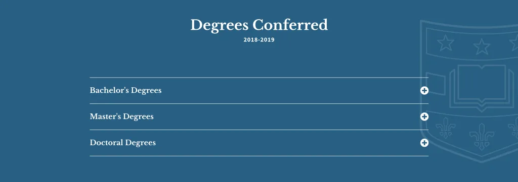 degrees section of a publication page